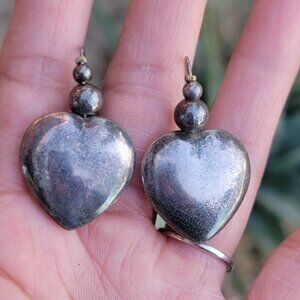 Absolutely stunning RARE vintage 925 sterling silver large puffy heart + balls e